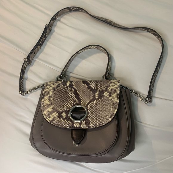 Michael Kors Snakeskin Crossbody Bag Women’s Half Moon Purple Top Handle Purse - Picture 16 of 16